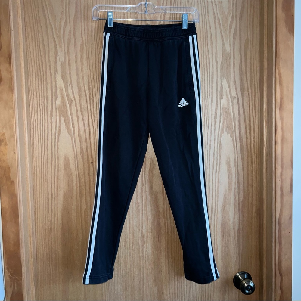 Adidas Kids Youth Boys Black with White Stripes Sweatpants Youth Medium